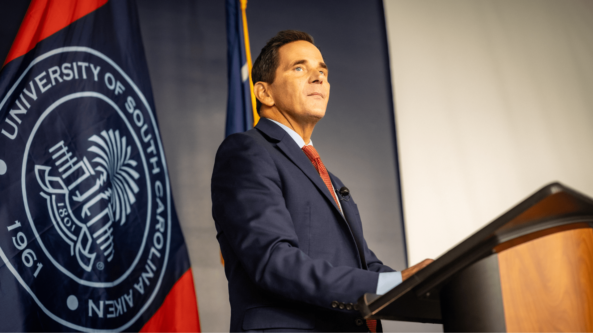 Chancellor Dr. Heimmerman talks about campus improvements and plans for USCA during the State of the University Address in the Penland Building.