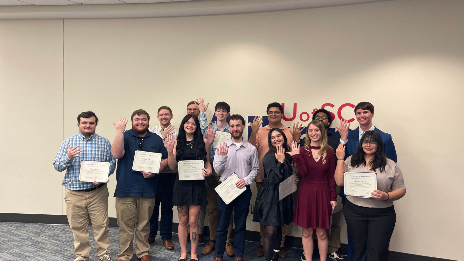 Fourteen senior students made history as the first group of engineering majors to be inducted into the Order of the Engineer, the inaugural organization of its kind at USCA.